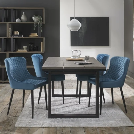 4207-2-01-VPB-4 - Tivoli Weathered Oak 4-6 Seater Table & 4 Cezanne Petrol Blue Velvet Chairs - Black Legs