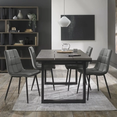4207-2-10-VGY-4 - Tivoli Weathered Oak 4-6 Seater Table & 4 Mondrian Grey Velvet Chairs -
