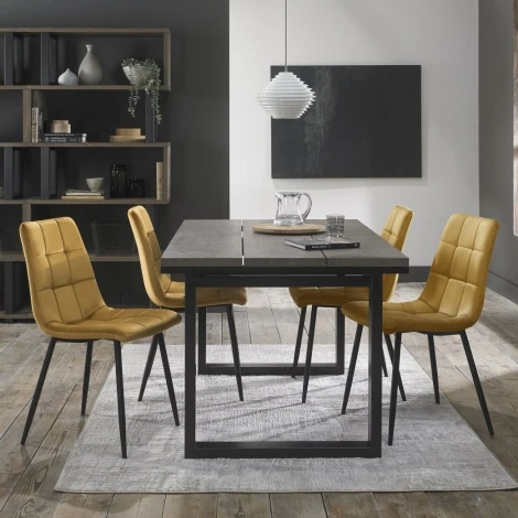 4207-2-10-VMU-4 - Tivoli Weathered Oak 4-6 Seater Table & 4 Mondrian Mustard Velvet Chairs