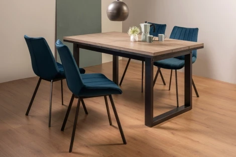 4207-2-30-VBL-4 - Tivoli Weathered Oak 4-6 Seater Table & 4 Fontana Blue Velvet Chairs