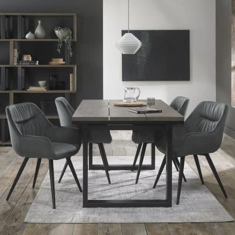 4207-2-40-VGY-4 - Tivoli Weathered Oak 4-6 Seater Table & 4 Dali Grey Velvet Chairs