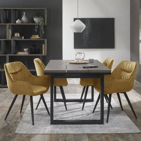 4207-2-40-VMU-4 - Tivoli Weathered Oak 4-6 Seater Table & 4 Dali Mustard Velvet Chairs