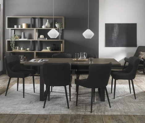 Tivoli Weathered Oak 6-8 Seater Table & 6 Cezanne Dark Grey Faux Leather Chairs - Black Legs