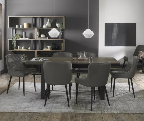 Tivoli Weathered Oak 6-8 Seater Table & 6 Cezanne Grey Velvet Chairs - Black Legs
