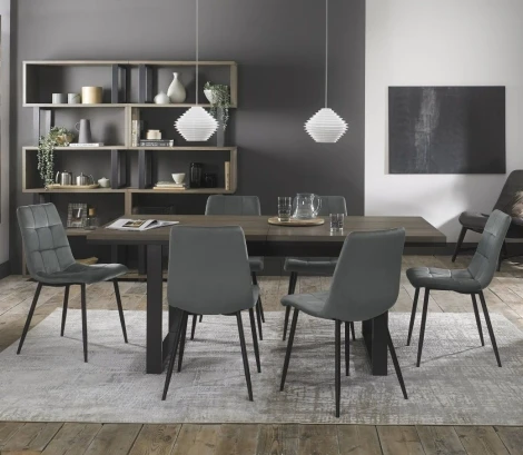Tivoli Weathered Oak 6-8 Seater Table & 6 Mondrian Grey Velvet Chairs