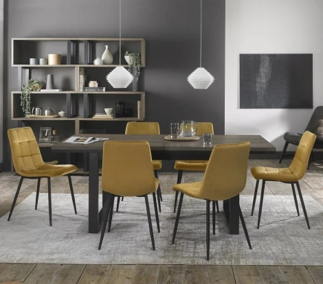 Tivoli Weathered Oak 6-8 Seater Table & 6 Mondrian Mustard Velvet Chairs