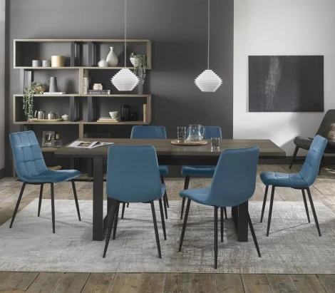 Tivoli Weathered Oak 6-8 Seater Table & 6 Mondrian Petrol Blue Chairs
