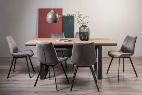 Tivoli Weathered Oak 6-8 Seater Table & 6 Fontana Grey Velvet Chairs
