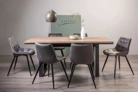 Tivoli Weathered Oak 6-8 Seater Table & 6 Seurat Grey Velvet Chairs