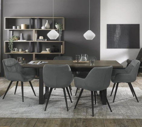Tivoli Weathered Oak 6-8 Seater Table & 6 Dali Grey Velvet Chairs
