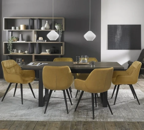 Tivoli Weathered Oak 6-8 Seater Table & 6 Dali Mustard Velvet Chairs