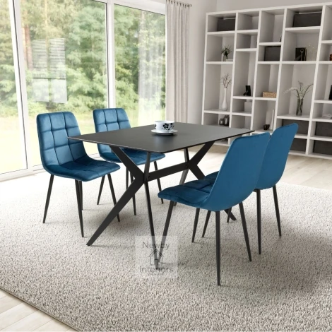 948-166-24-32-4 - Timor Black Marble Effect 1.2m Dining Set & 4 Madison Blue Chairs