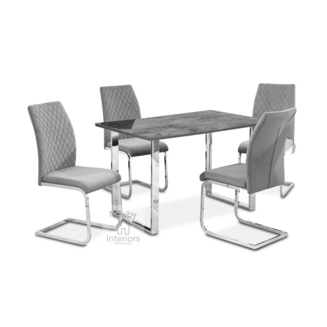 DT872 + DC873 - Tokyo - Grey Marble Effect Dining Set with 4 Black PU Chairs