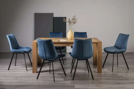 2620-2-30-VBL-6 - Turin Light Oak 6-8 Seater Table & 6 Fontana Blue Velvet Chairs
