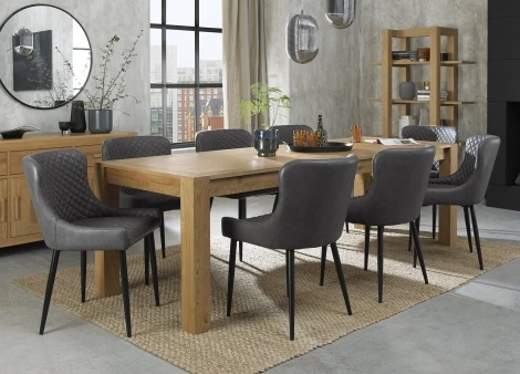 2620-3-01-FGY-8 - Turin Light Oak 6-10 Seater Table & 8 Cezanne Dark Grey Faux Leather Chairs - Black Legs