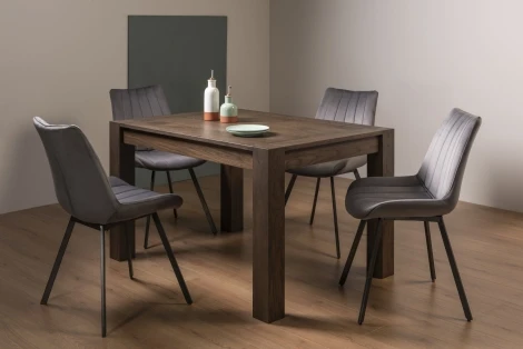 Turin Dark Oak 4-6 Seater Table & 4 Fontana Grey Velvet Chairs