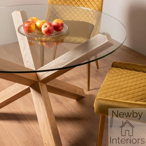 Turin Light Oak Circular Glass Table