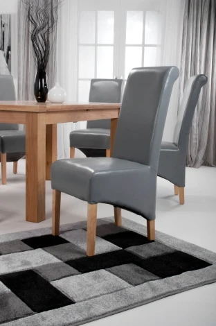 Krista Roll Back Bonded Leather Grey Dining Chair (Pair)