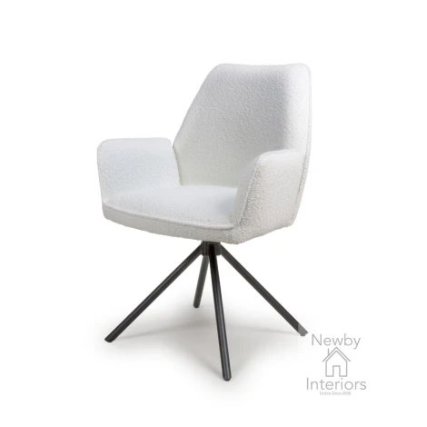 Uno Ivory Boucle Fabric Carver Dining Chair with Black Metal Legs (Pair)