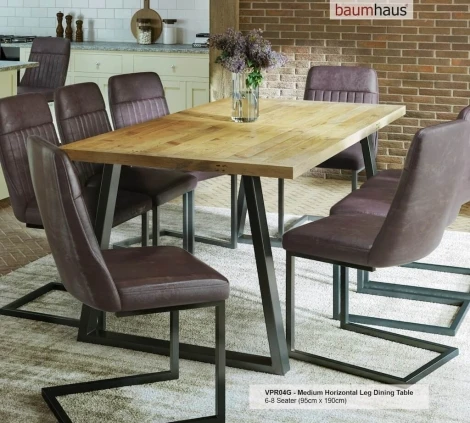 Urban Elegance Reclaimed Dining Table – Medium, Horizontal Leg (95 x 190cm, Seats 6–8) VPR04G