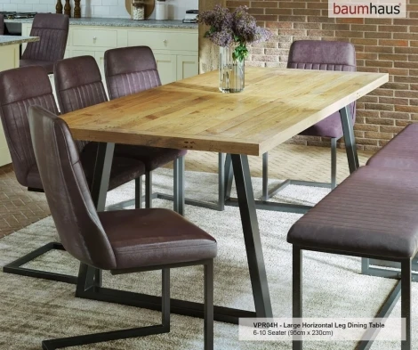Urban Elegance Reclaimed Dining Table – Large, Horizontal Leg (95 x 230cm, Seats 6–10) VPR04H