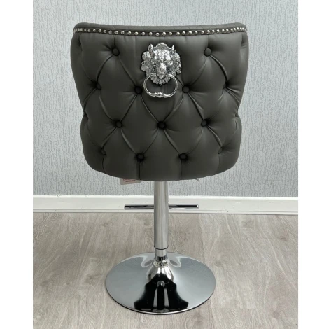 BS471 - Valentino Grey PU, Silver Lion Knocker Stool