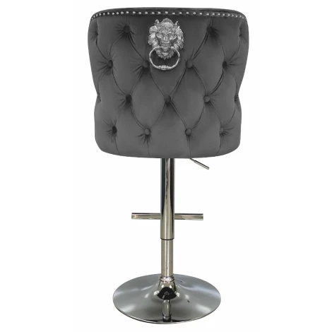 BS571 - Valentino Grey Velvet, Silver Lion Knocker Stool
