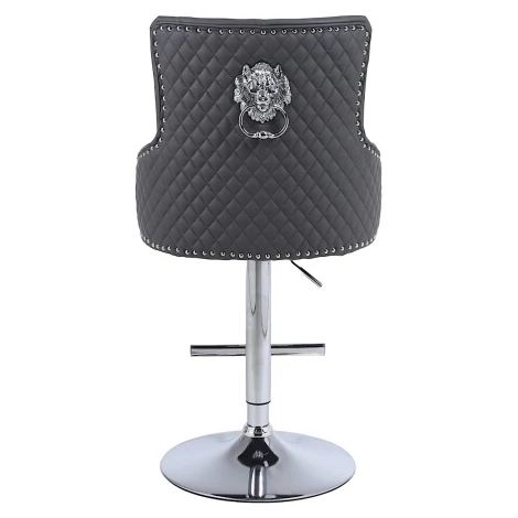 BS584 - Valentino Grey PU, Silver Lion Knocker Stool