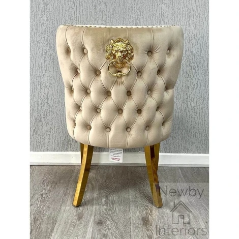 Valentino Mink Velvet, Gold Lion Knocker Dining Chair (Pair)