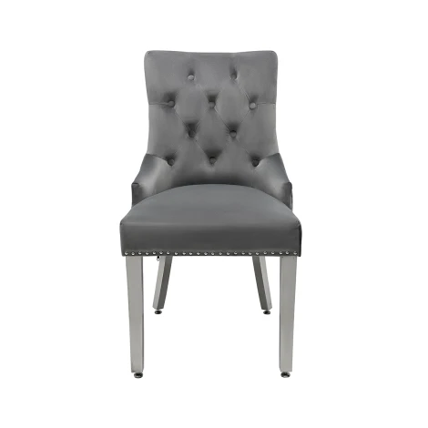 DC991 - Valencia Dark Grey Velvet, Silver Round Knocker Dining Chair (Pair)