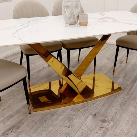 DT-VAL81105-POLWHT-1.8 - Valeo Polar White Sintered Stone & Gold Dining Table (180cm)