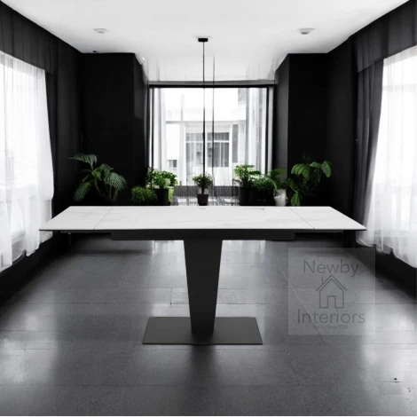 Valentina Gloss White Ceramic Side Extending Dining Table (120-180cm)