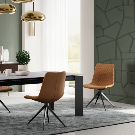 NH-DC-VALI-BRN-BL - Vali - 2x Black PU Dining Chairs Brown Legs