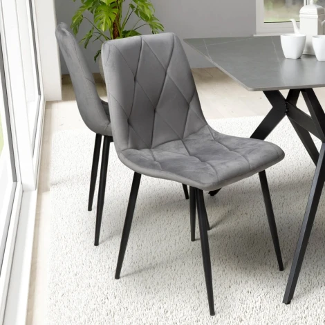 161-09-03-21-01 - Vernon Brushed Velvet Grey Dining Chair (Set of 4)