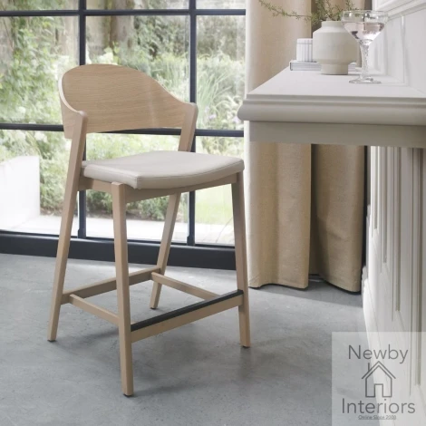 3041-09BSPB-IV-S - Vega Scandi Oak Bar Stool - Ivory Bonded Leather (Single)