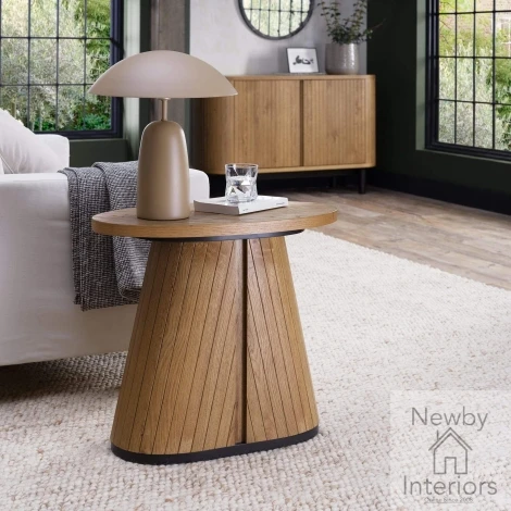 3042-03 - Vega Rustic Oak Oval Lamp Table with Peppercorn Base