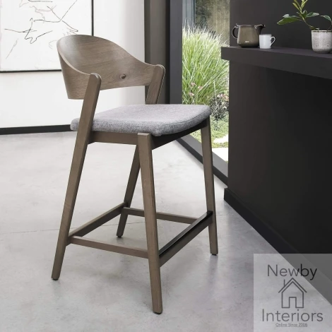 3043-09BSP-GRY-S - Vega Grey Fabric Bar Stool with Grey Oiled Oak Frame