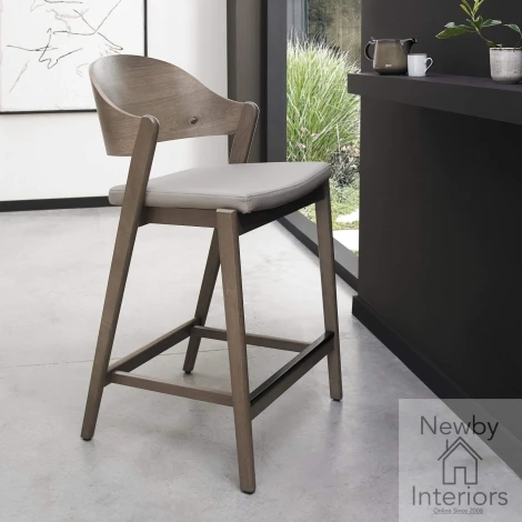3043-09BSPB-GR-S - Vega Grey Bonded Leather Bar Stool with Grey Oiled Oak Frame
