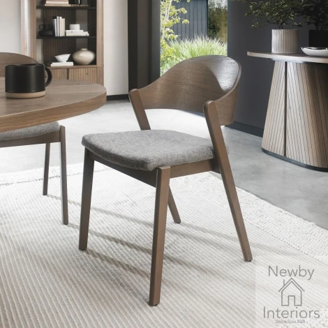 3043-09P-GRY - Vega Grey Oiled Oak Ply Back Chair - Grey Fabric (Pair)