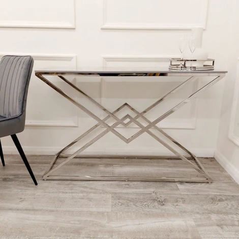 6-CONTF-VESTA-CH-GOAS77 - Vesta Stomach Ash Sintered Stone & Chrome Console Table