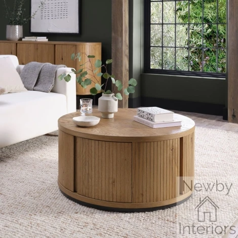 3042-05 - Vega Rustic Oak & Peppercorn Round Coffee Table