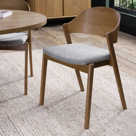 3042-09P-GRY - Vega Rustic Oak Ply Back Chair - Grey Fabric (Pair)