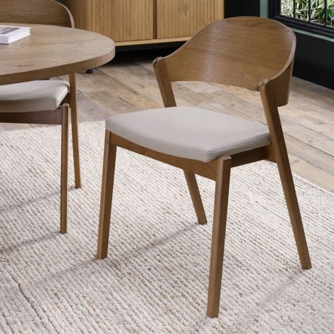 3042-09PB-IV - Vega Rustic Oak Ply Back Chair - Ivory Bonded Leather (Pair)