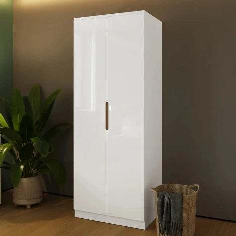 VEL2DWHGL - Veloce 2 Door White Gloss Double Wardrobe (Not Fast Click Assembly)