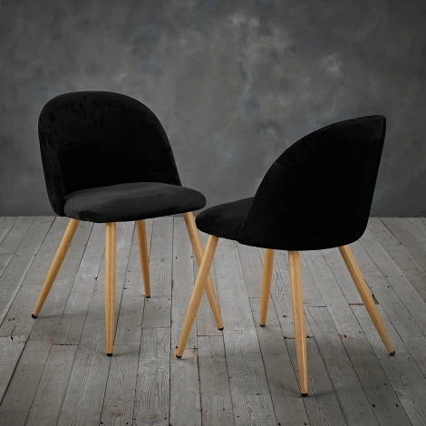 VENICECHABLA - Venice Black Velvet Dining Chairs (Pair)