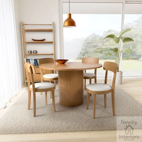 Vermont Oak Wooden 1.2m Small Round Dining Table with Drum Base