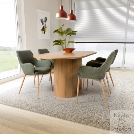 Vermont Oak Wooden 1.6m Medium Oval Dining Table with Drum Base