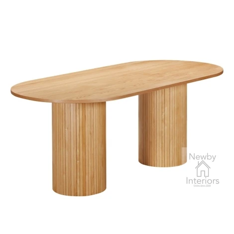 Vermont Oak 200cm Oval Dining Table, Fluted Dual Drum Base