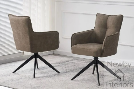 CH-261TA - Vianni Taupe Suede Swivel Dining Chair With Arms & Black Spider Leg Base (Pair)