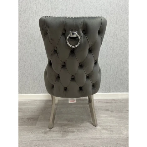 DC1021 - Victoria Dark Grey Velvet, Silver Ring Knocker Chair (Pair)